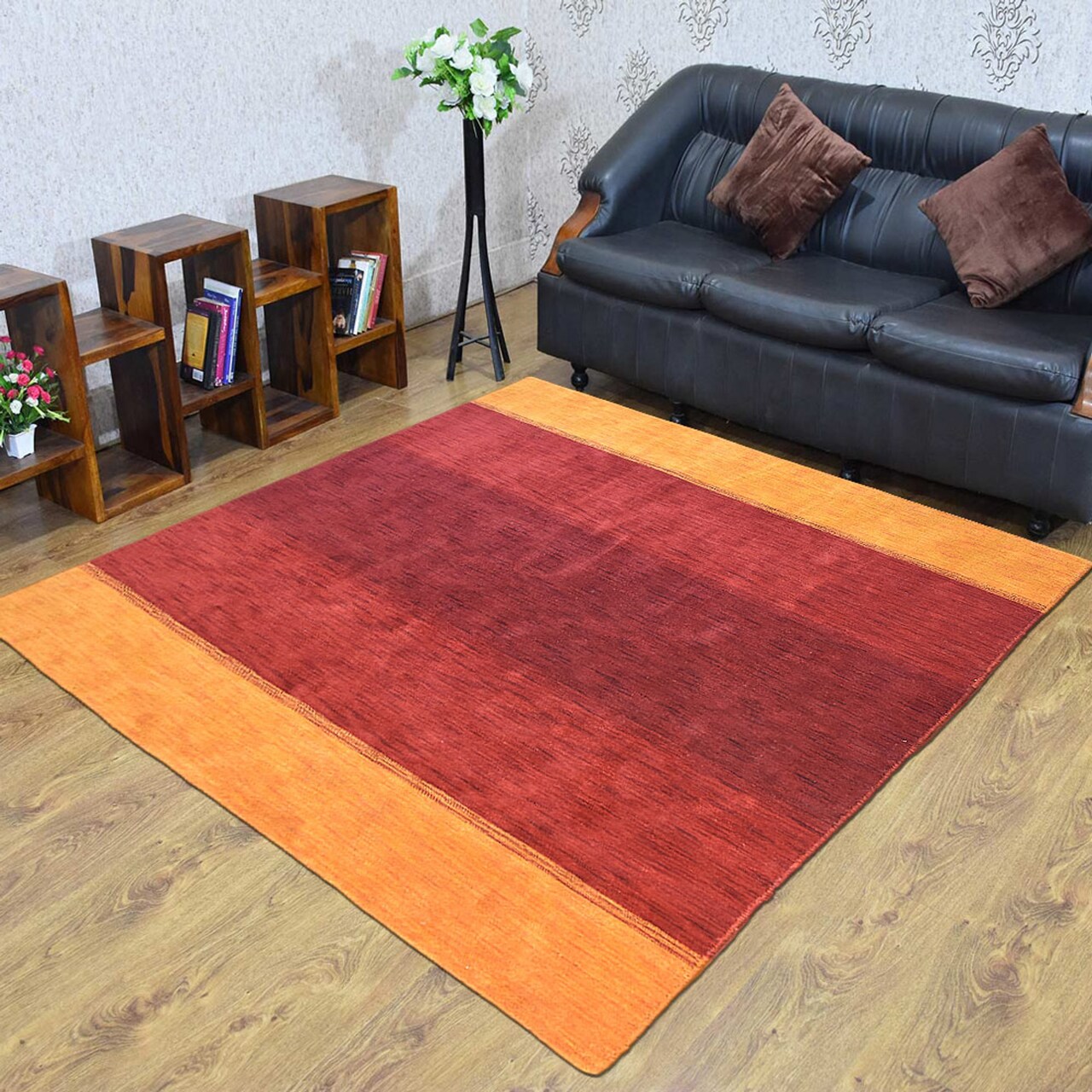 Edge Collections - 10' x 10' - Orange - Contemporary Hand Knotted Wool Area Rug - 1 Piece